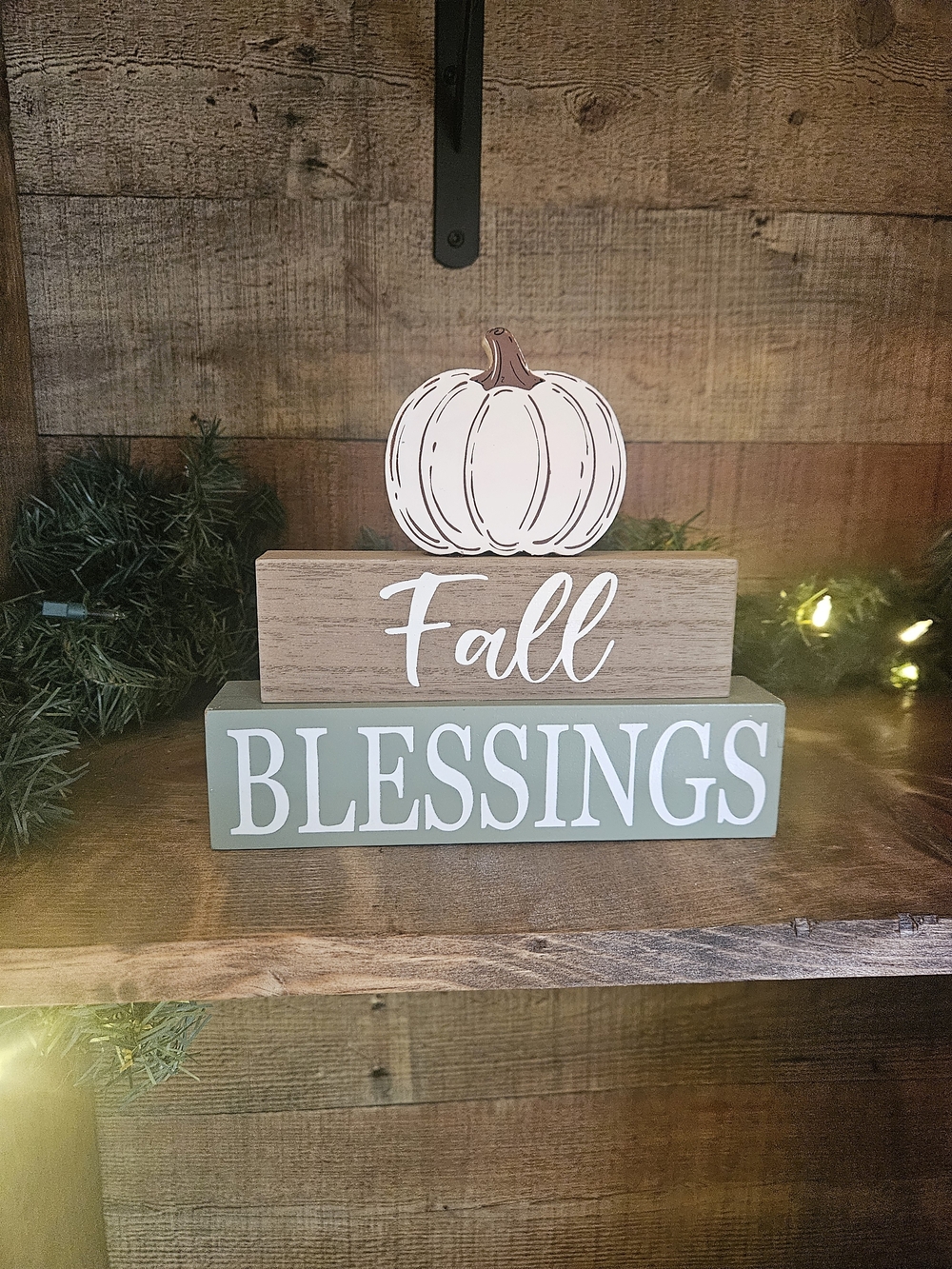Fall Blessings Wood Block Sign - Sage Green and Natural